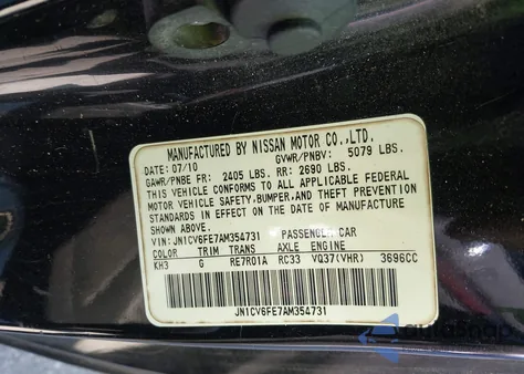 2010 Infiniti G37 z USA, uszkodzony, nr VIN JN1CV6FE7AM354731